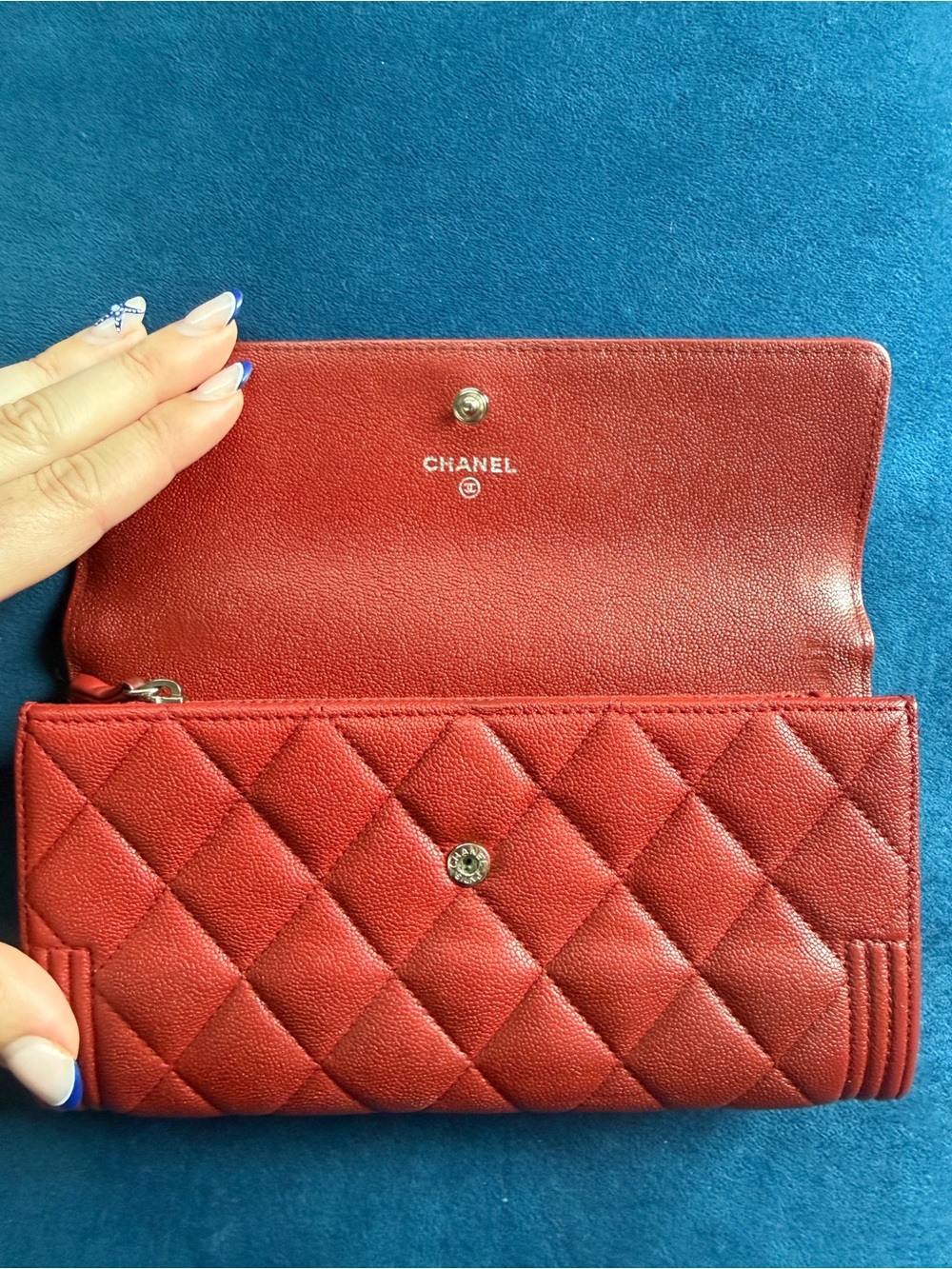 Authentic CHANEL Boy Continental Wallet Red Caviar Leather Ruthenium Hardware - Picture 6 of 10